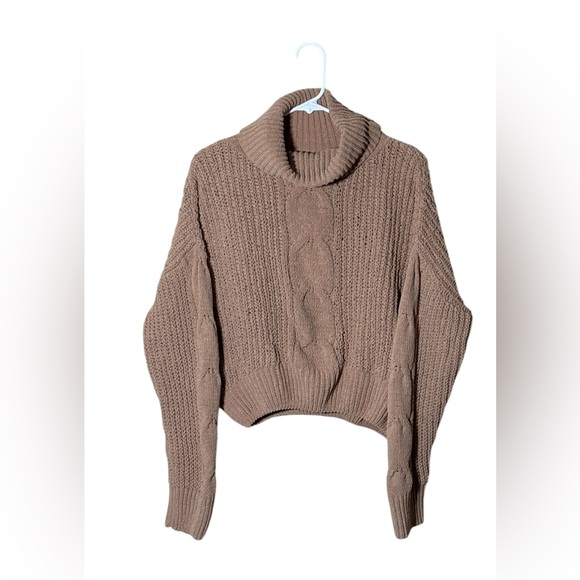 Almost Famous Sweaters - Almost Famous Taupe Cable Knit Turtleneck Sweater,Size XL